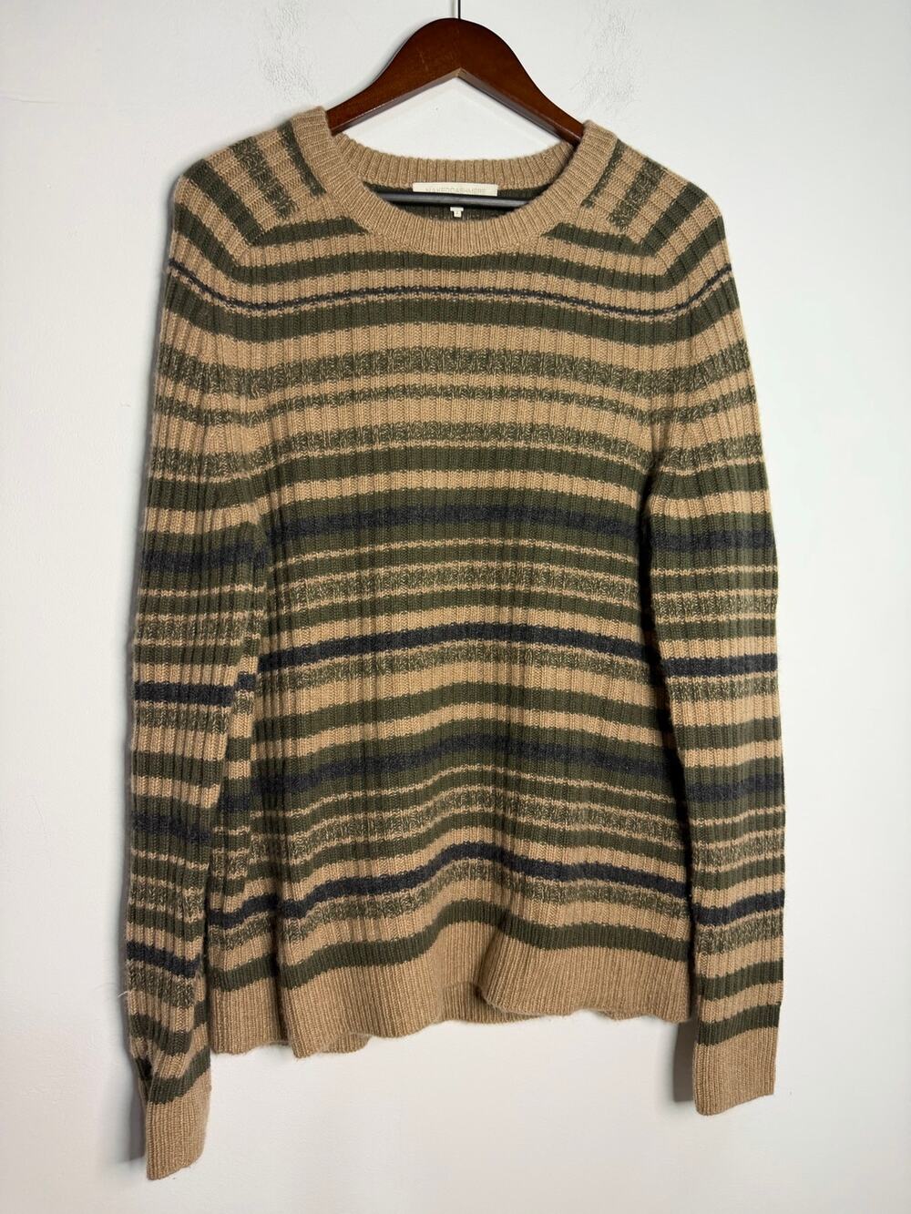 Naked Cashmere Dark Olive Multi-Striped Crewneck Knit Sweater Size Large